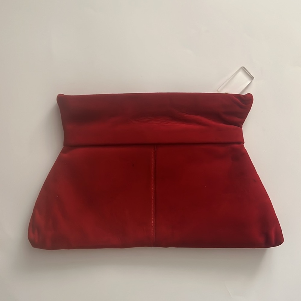Claret red suede zippered vintage large clutch bag, 1970s ish - Picture 3 of 9